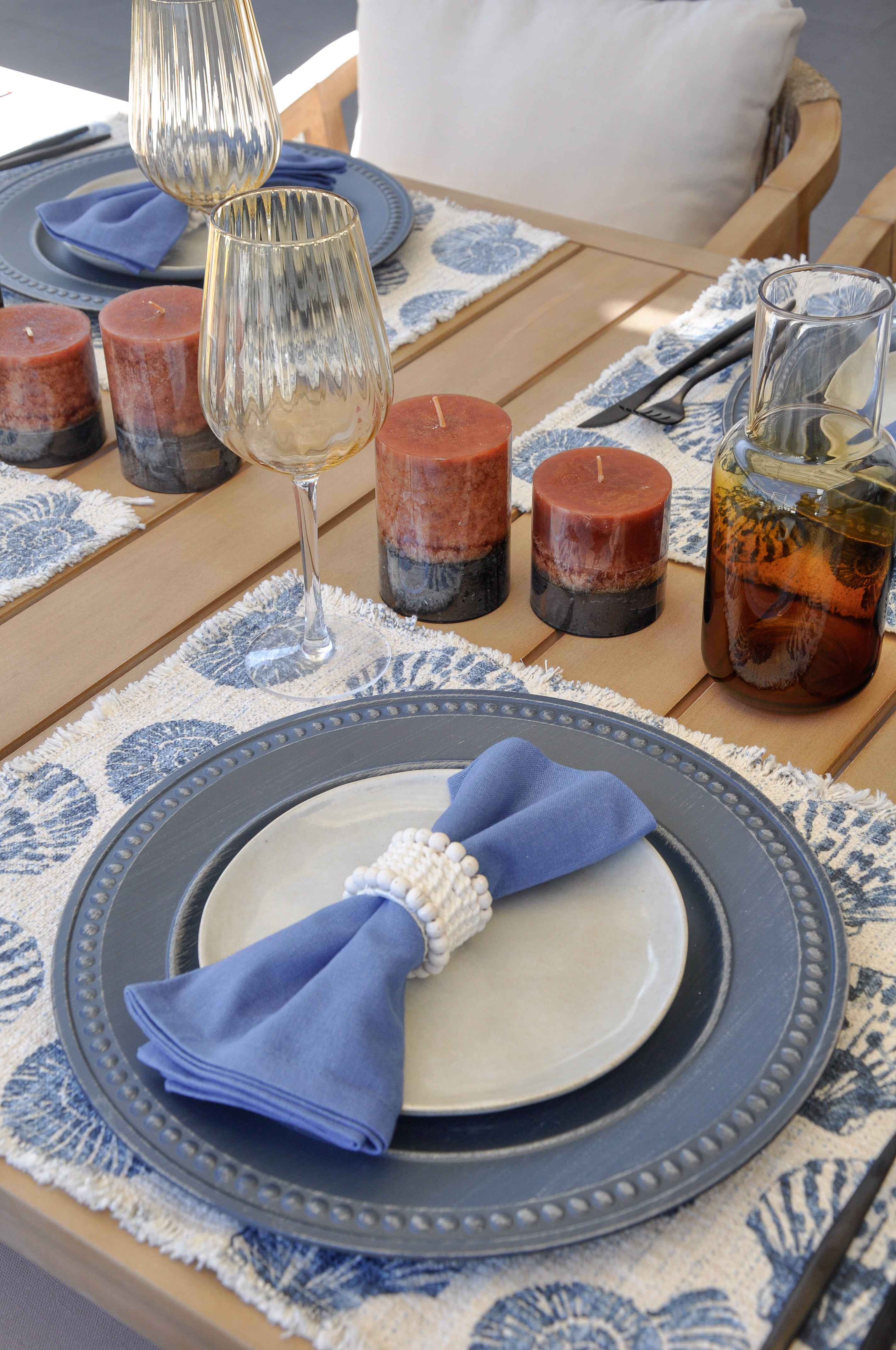 Individual tejido azul y crudo